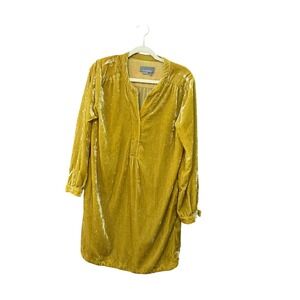 Anthropologie Melody Tunic Dress M Mustard Yellow Velvet Long Sleeve Casual